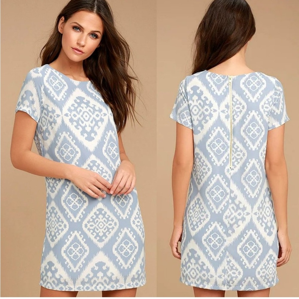 Lulu's Give Me A Print Light Blue & White Shift Dress